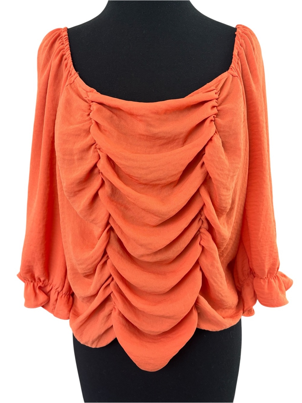 Cato Orange Ruched Peasant Blouse